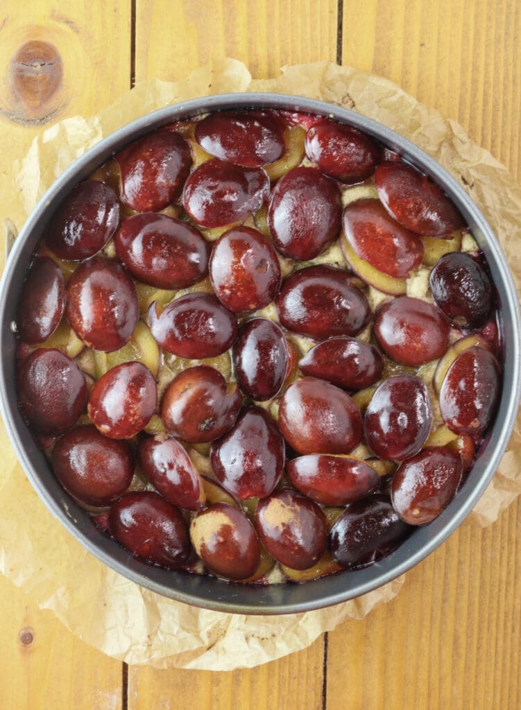 Plums and the base after being baked for 15 minutes.